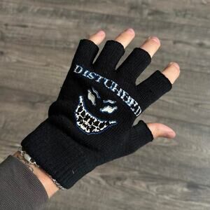 Vintage 00s Disturbed Rock Metal Punk Band Fingerless Gloves